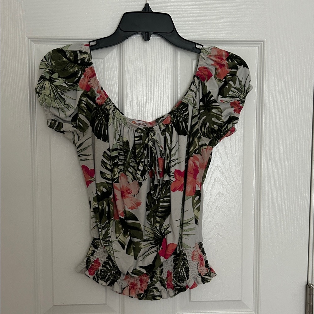 Orange Kiss Green and Pink Floral Blouse